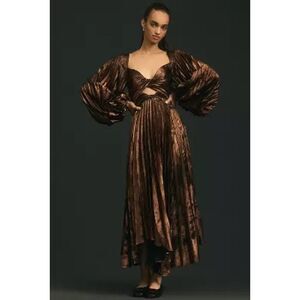 Acler Auroa Metallic Twist-Front Pleated Midi Dress AU8/US4